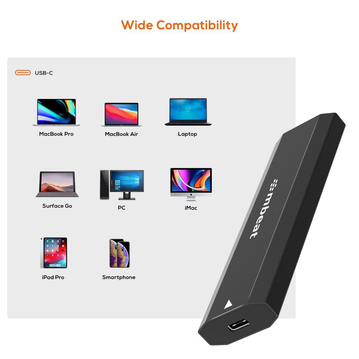 mbeat Elite USB-C to M.2 SSD Enclosure (M-Key, B+M Key) - Matte Black.