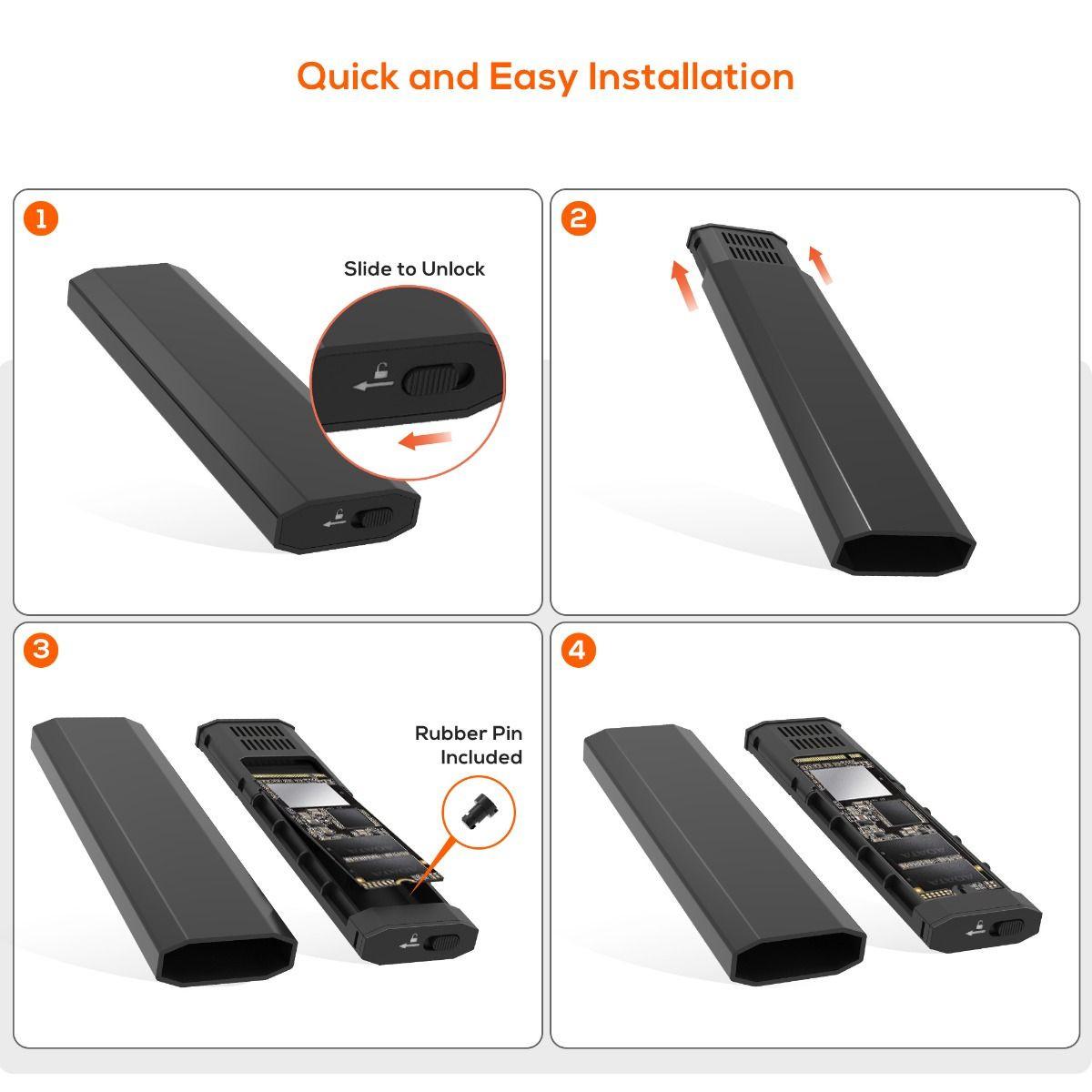 mbeat Elite USB-C to M.2 SSD Enclosure (M-Key, B+M Key) - Matte Black.