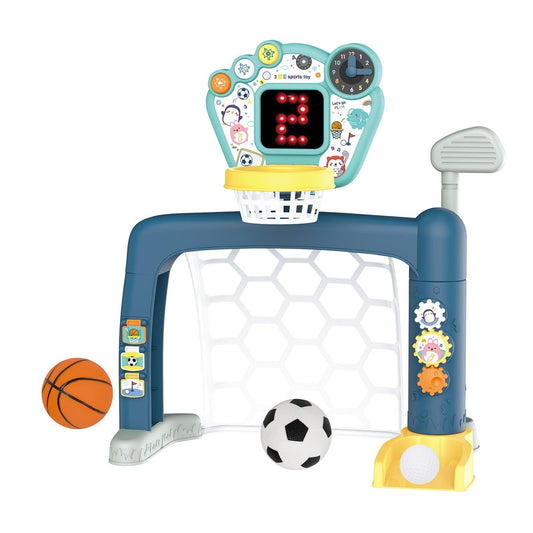 Sports World 3-in-1 Adjustable Indoor basketball, Soccer Goal, and Golf Set.