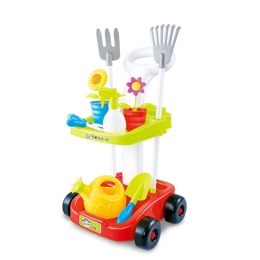 Children's Gardening Trolley Set with Fake Garden Tools for Toddlers.