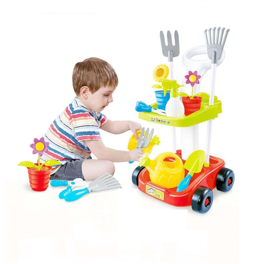 Children's Gardening Trolley Set with Fake Garden Tools for Toddlers.