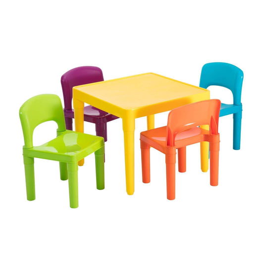 Kids Plastic 5-Piece Table & 4 Chairs Set (Multicoloured).