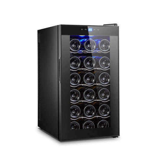 18 Bottle Thermoelectric Wine Fridge, 130W, UV Protected Glass Door, Soft LED Illumination.