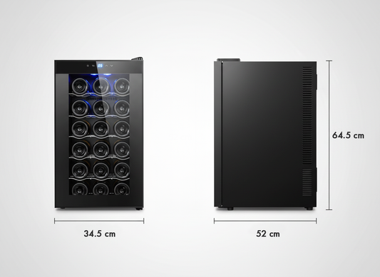 18 Bottle Thermoelectric Wine Fridge, 130W, UV Protected Glass Door, Soft LED Illumination.
