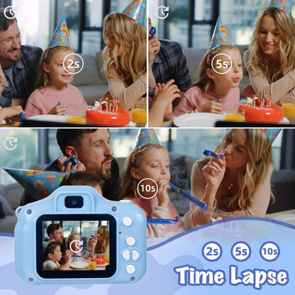 Kids Digital Dual Lens Camera, 4x Zoom and HD Video Recording (Blue).