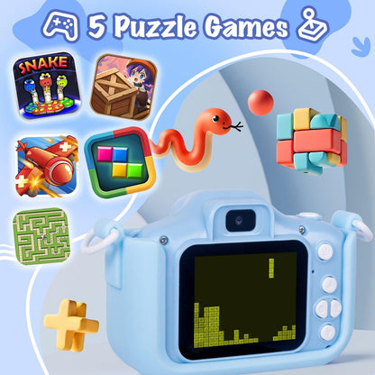 Kids Digital Dual Lens Camera, 4x Zoom and HD Video Recording (Blue).