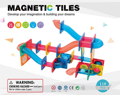 118 Pcs non-toxic STEM Educational, Durable Magnetic Tiles/Puzzle with Storage Bag.