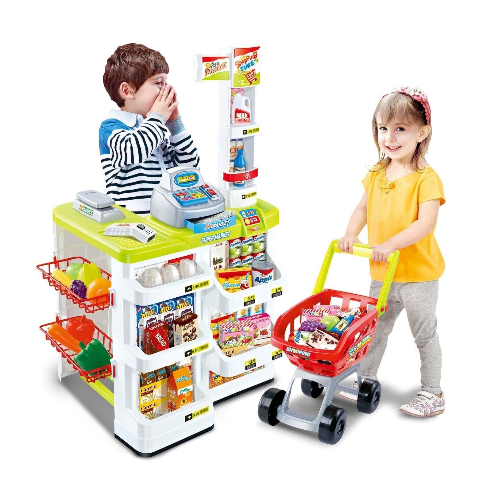 Children's Home Supermarket w/ Toy Cash Register, Trolly, Fruit & More.