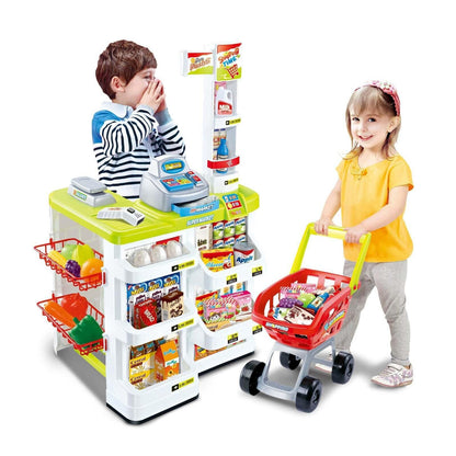 Children's Home Supermarket w/ Toy Cash Register, Trolly, Fruit & More.
