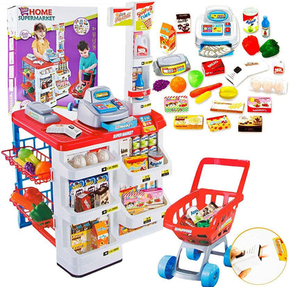 Children's Home Supermarket w/ Toy Cash Register, Trolly, Fruit & More.