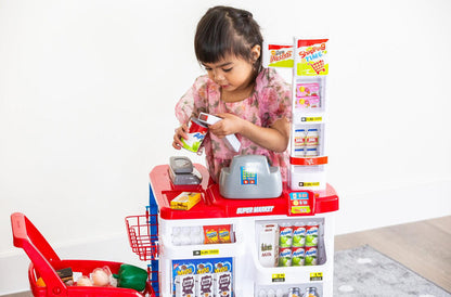 Children's Home Supermarket w/ Toy Cash Register, Trolly, Fruit & More.