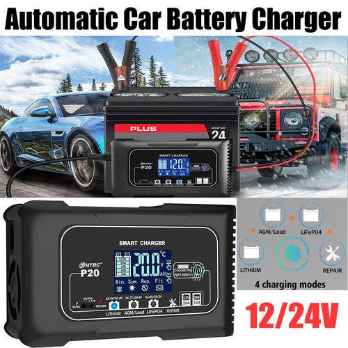 12/24V Automatic Car Battery Charger For Lithium Lifepo4 Lead-Acid AGM/Gel/SLA.