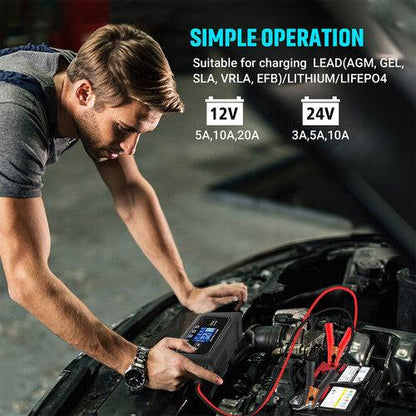 12/24V Automatic Car Battery Charger For Lithium Lifepo4 Lead-Acid AGM/Gel/SLA.