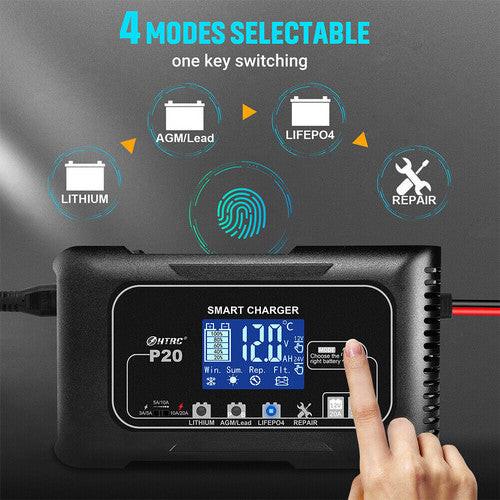 12/24V Automatic Car Battery Charger For Lithium Lifepo4 Lead-Acid AGM/Gel/SLA.