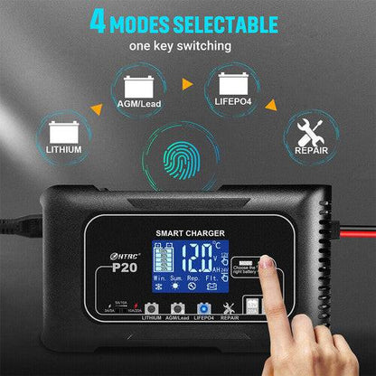 12/24V Automatic Car Battery Charger For Lithium Lifepo4 Lead-Acid AGM/Gel/SLA.