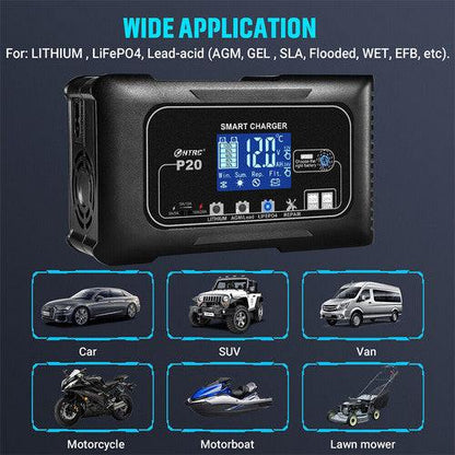12/24V Automatic Car Battery Charger For Lithium Lifepo4 Lead-Acid AGM/Gel/SLA.