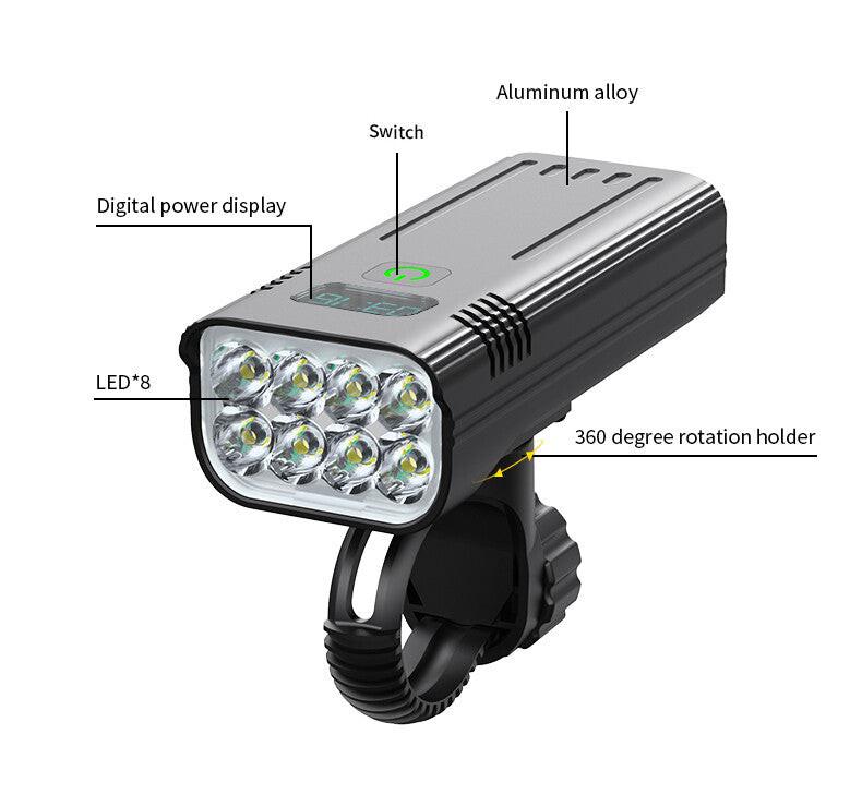 Waterproof Bike Light Set with Digital Battery Display Aluminum Alloy 360Â° Mount.