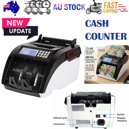 Australian Note Bill Money Cash Counter Machine with Value Count 4" LED Display