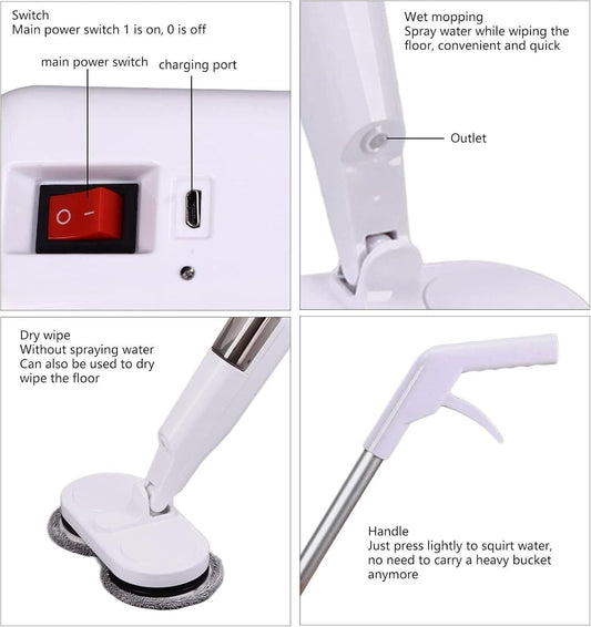 Cordless Electric spin 6Mops Cleaner 5In1 Floor Polisher Sweeper Washer Scrubber.