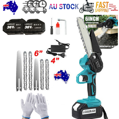 4"+ 6" Chainsaw Cordless Rechargeable Wood Cutter Saw Chain Saws Electric New