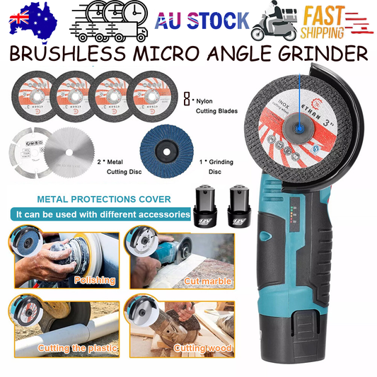 800W Mini Cordless Brushless Angle Grinder Cutting Tool W/ 2x Battery & Charger.