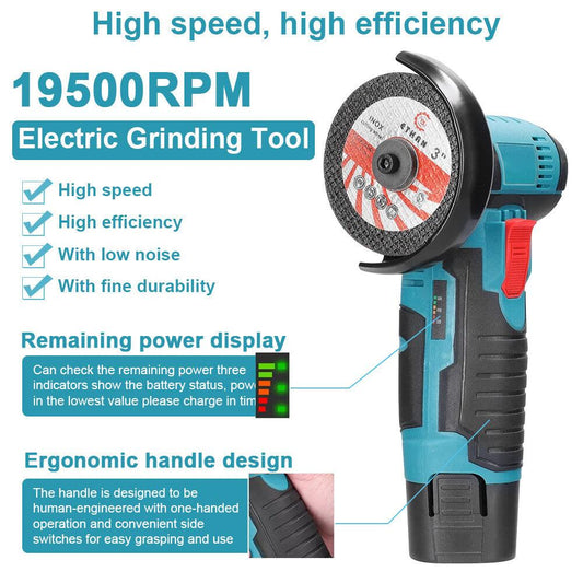 800W Mini Cordless Brushless Angle Grinder Cutting Tool W/ 2x Battery & Charger.