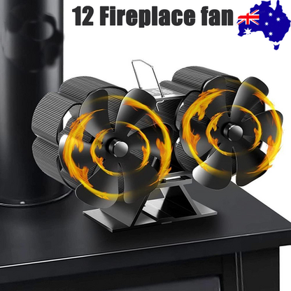 12Blade Fan Heat Self-Powered Wood Stove Top Burner Fireplace Silent Eco Heater.