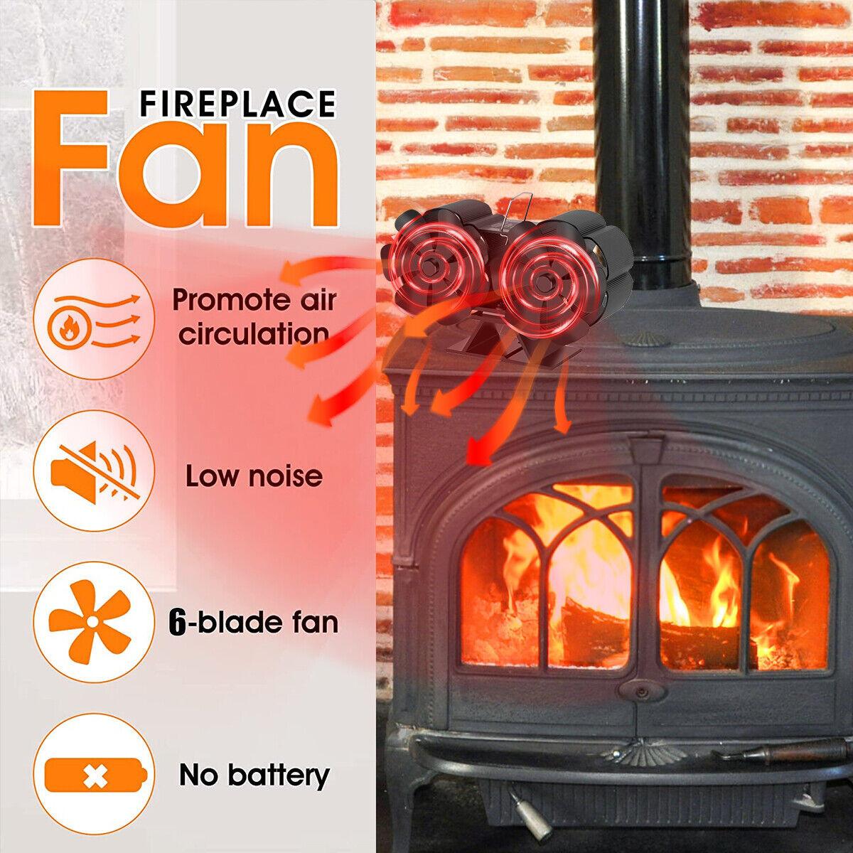 12Blade Fan Heat Self-Powered Wood Stove Top Burner Fireplace Silent Eco Heater.