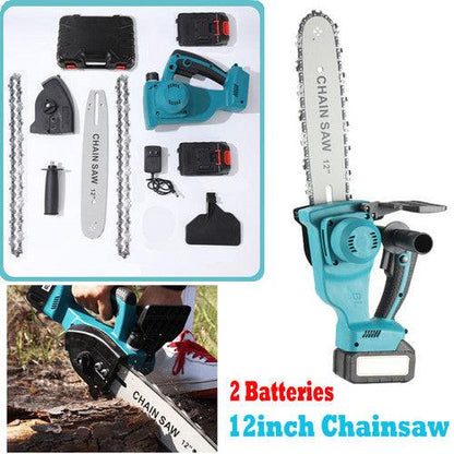 12"inch Cordless Electric Chainsaw + 2 Battery 2 Chain Brushless Wood Cutter Saw.