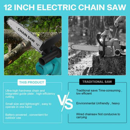 12"inch Cordless Electric Chainsaw + 2 Battery 2 Chain Brushless Wood Cutter Saw.