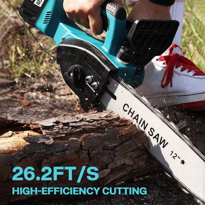 12"inch Cordless Electric Chainsaw + 2 Battery 2 Chain Brushless Wood Cutter Saw.