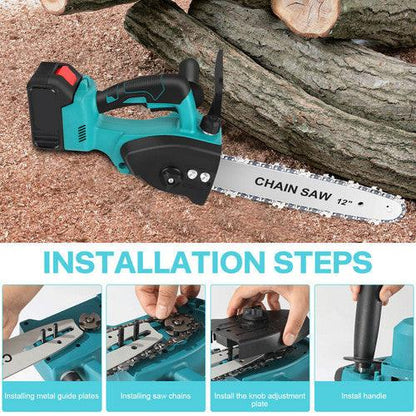 12"inch Cordless Electric Chainsaw + 2 Battery 2 Chain Brushless Wood Cutter Saw.