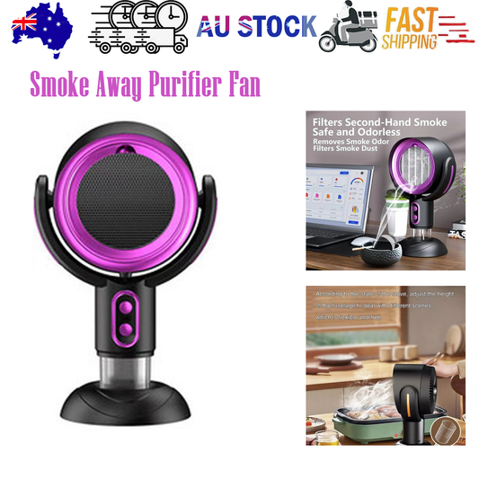 Portable Smoke Away Purifier Fan Smoke Fan for Indoor Cook Smoking with Filter Purple.