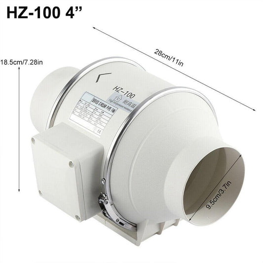 4'' Extractor Fan Duct Hydroponic Inline Exhaust Vent Industrial.