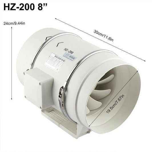 8" Inch Silent Extractor Fan Duct Hydroponic Inline Exhaust Vent Industrial.