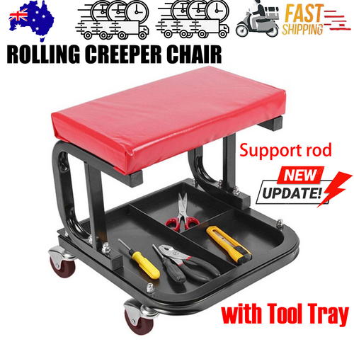 Padded Rolling Creeper Garage Mechanics Roller Seat Stool Chair with Tool Tray.