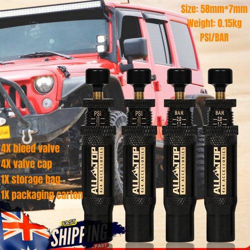 Adjustable Auto-Stop Tire Deflator Valve Kit 10-30 PSI 4PCS Screw-on for Offroad.