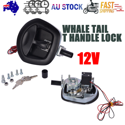 Black Power Operated Central Locking Handle Whale Tail Lock Recessed Folding 12V.