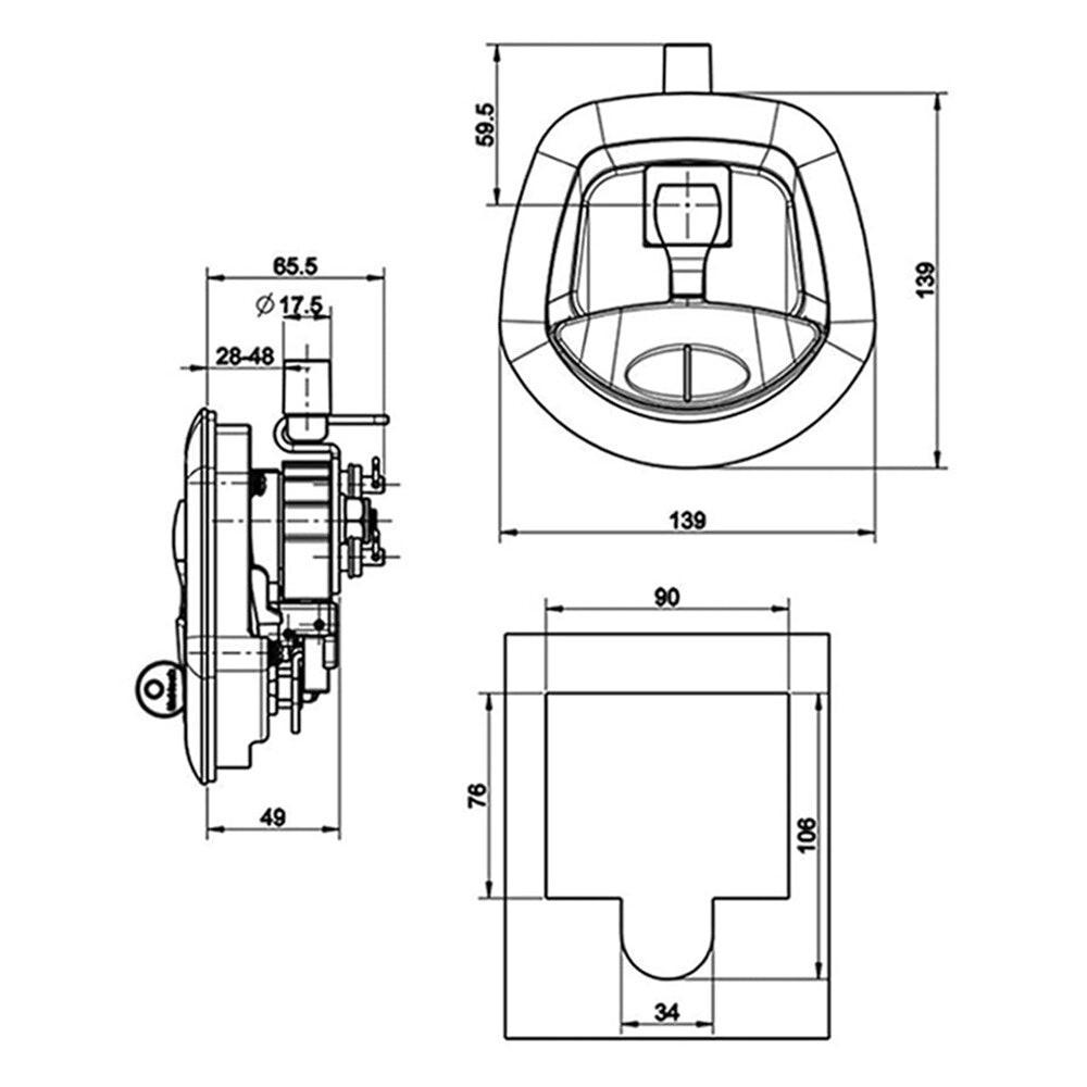Black Power Operated Central Locking Handle Whale Tail Lock Recessed Folding 12V.