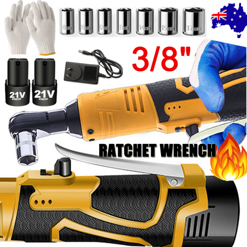 21V 3/8'' 100N.m Electric Right Angle Ratchet Wrench Charger+ 2 Battery.