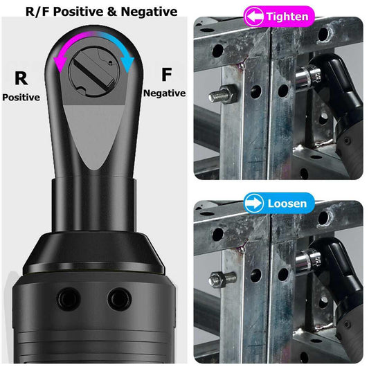 21V 3/8'' 100N.m Electric Right Angle Ratchet Wrench Charger+ 2 Battery.