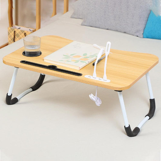 Wood Laptop Stand Table Foldable Desk Computer Study Bed Adjustable Cup Slot Tray/linght and Fan.