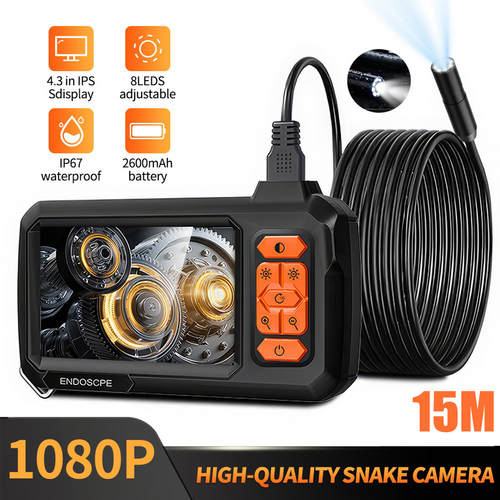 15M 8mm Lens Industrial Endoscope 1080P Digital Borescope Inspection Camera LED Lamp.
