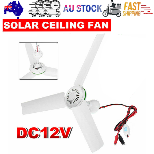 12V Ceiling Fan Portable Solar Power 3 Blade 0.7AMP Caravan Camping Outdoor.