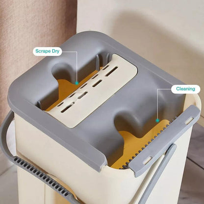 Mop Bucket Wet Dry Rinse Wash 360 Rotating Squeeze Flat Floor Cleaner with Pads.