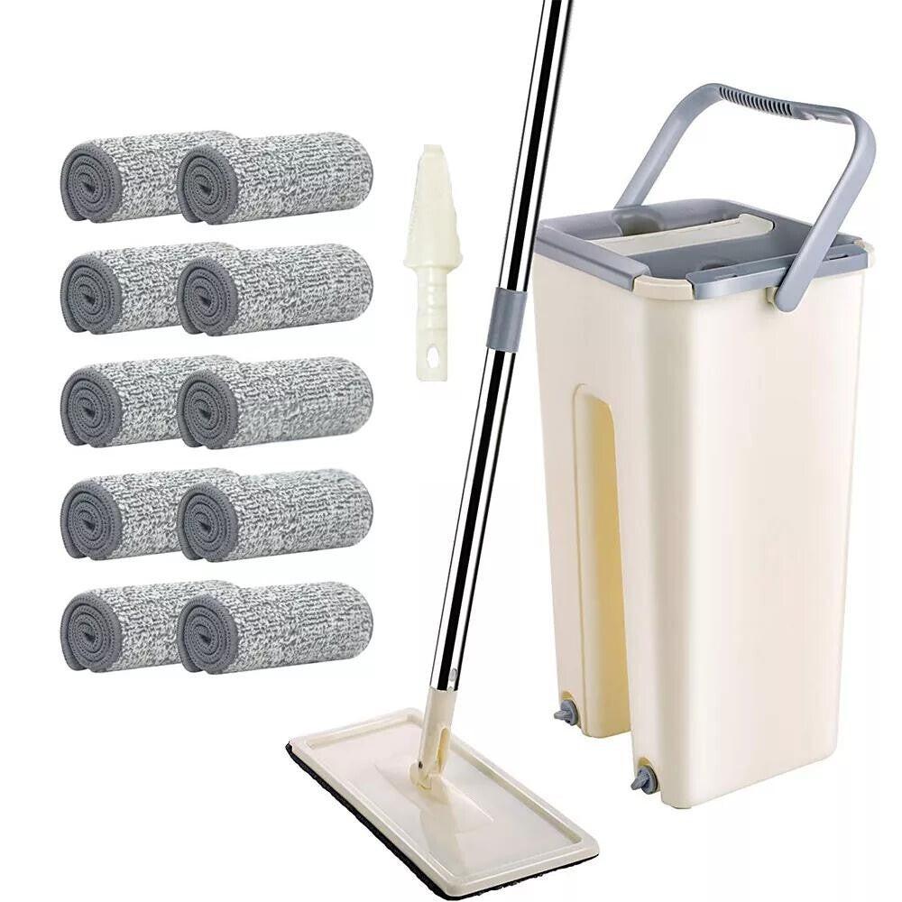 Mop Bucket Wet Dry Rinse Wash 360 Rotating Squeeze Flat Floor Cleaner with Pads.