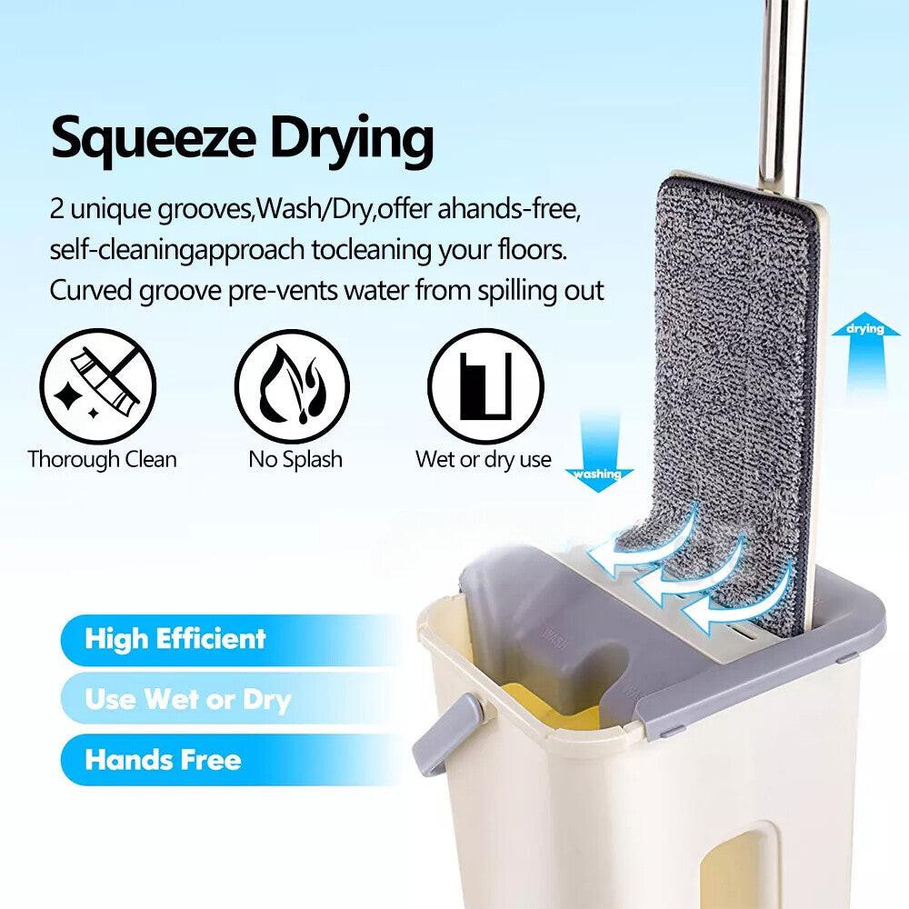 Mop Bucket Wet Dry Rinse Wash 360 Rotating Squeeze Flat Floor Cleaner with Pads.