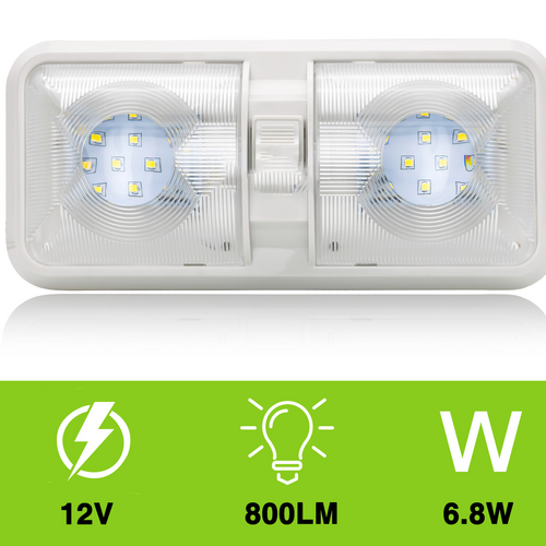 12V RV Interior LED Ceiling Light Boat Camper Caravan Trailer Double Dome Light.