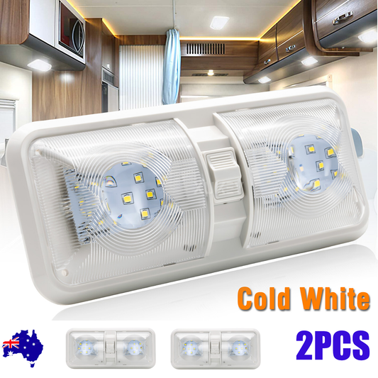 2pcs 12V RV Interior LED Ceiling Light Boat Camper Caravan Trailer Double Dome Light.