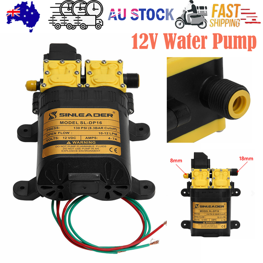 12LPM Caravan 12V Water Pump 130PSI High Pressure Self-Priming Camping Boat Farm.